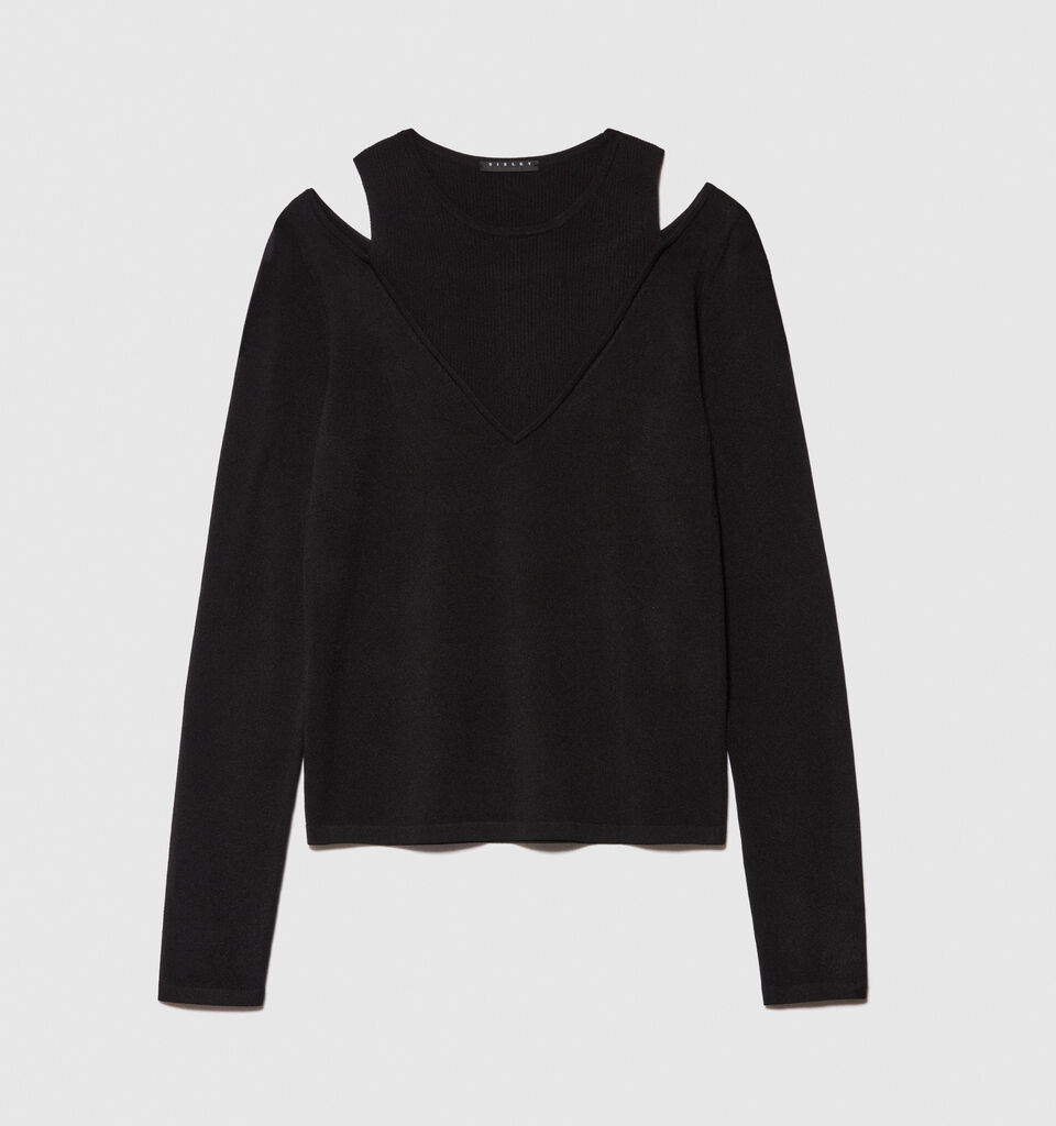 Sweater with porthole - women's crew neck sweaters - Black | Sisley image number 6